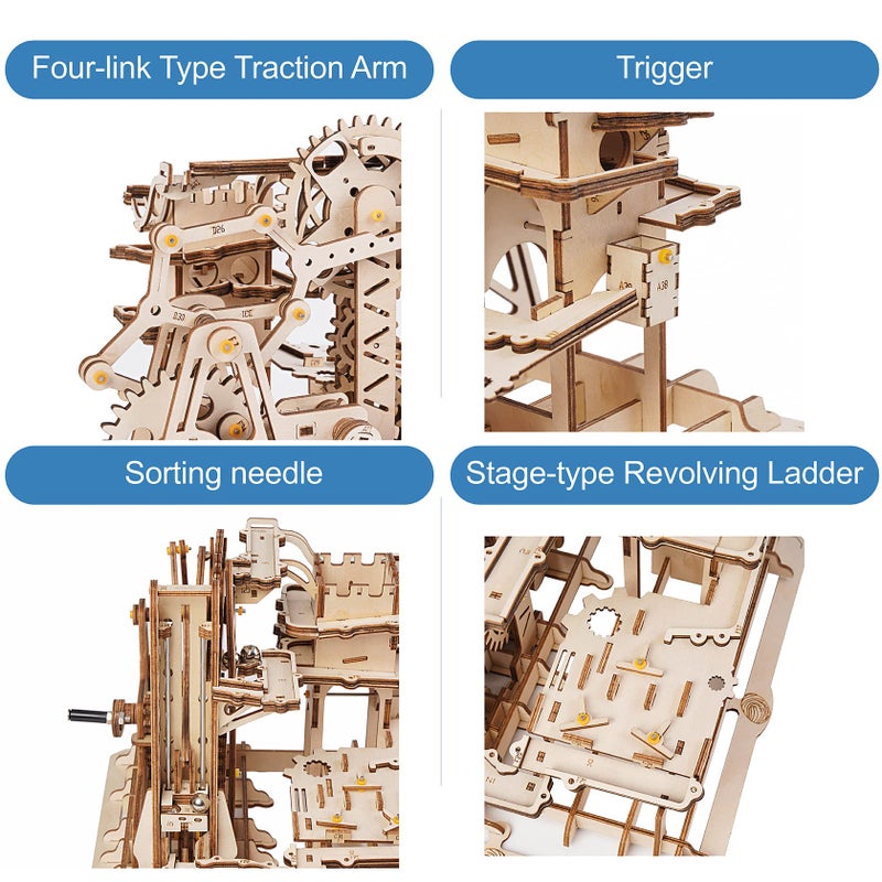 Rowood 3D Wooden Marble Run Puzzle Craft Toy, Gift for Adults & Age 14+, DIY Model Building Kits - Tower Coaster(Marble Climber) - Image 4